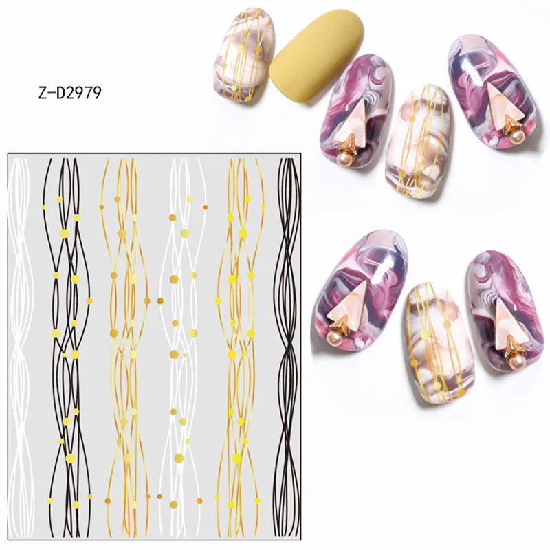 1 шт золотые полосы линии кривые 3D наклейки для ногтей металлическая лента бронзовая клейкая лента для маникюра наклейки для украшения ногтей Новинка - Цвет: ZD2979