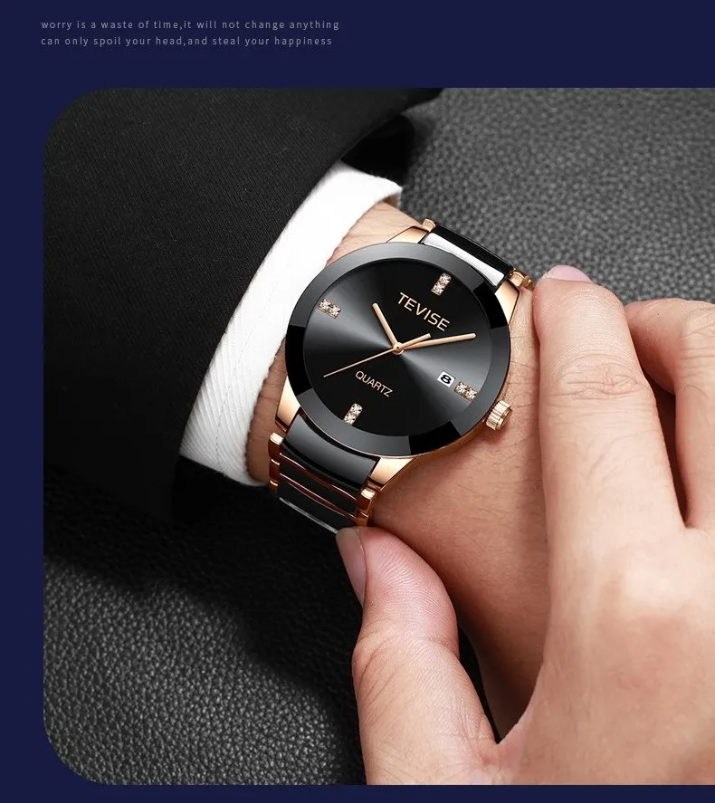 TEVISE Man Watch 2019 Luxury Brand Quartz Wristwatch Mens Ceramic Casual Personality Male Clock erkek kol saati T845GS (4)