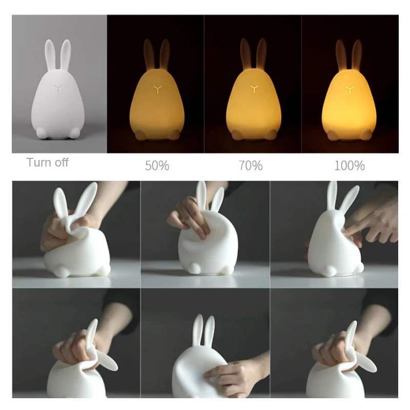  Kawaii Mi Rabbit Patted Silicone LED Lamp Night Light Multicolor Touch Sensor Tap Control Best Gift - 32949793591