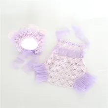 Пастельная фиолетовая кружевная ажурная шапочка, комбинезон, комплект для новорожденных девочек, цветочный чепчик, сиреневый детский наряд для фотосъемки, костюм для новорожденных, комбинезон