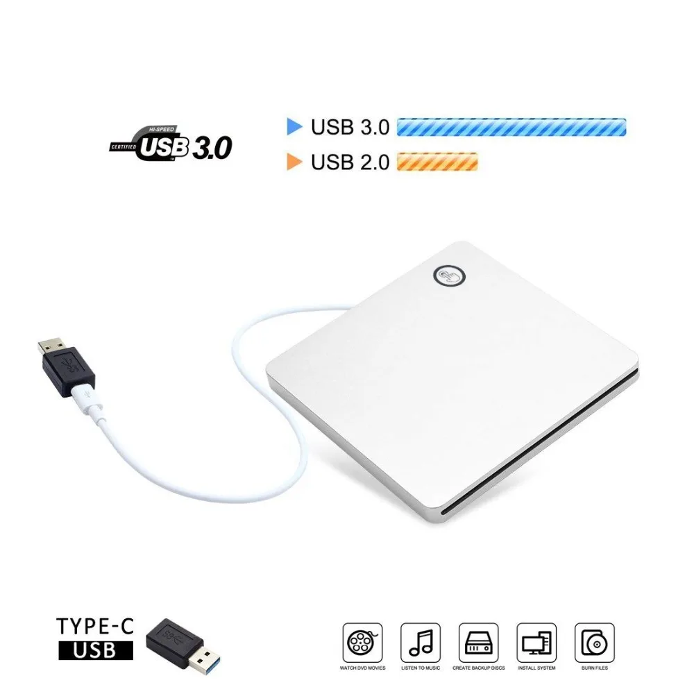 Inhalación automática USB-C quemador de disco externo DVD CD lector de CD RW escritor reproductor para ordenador portátil/escritorio Windows MAC OS