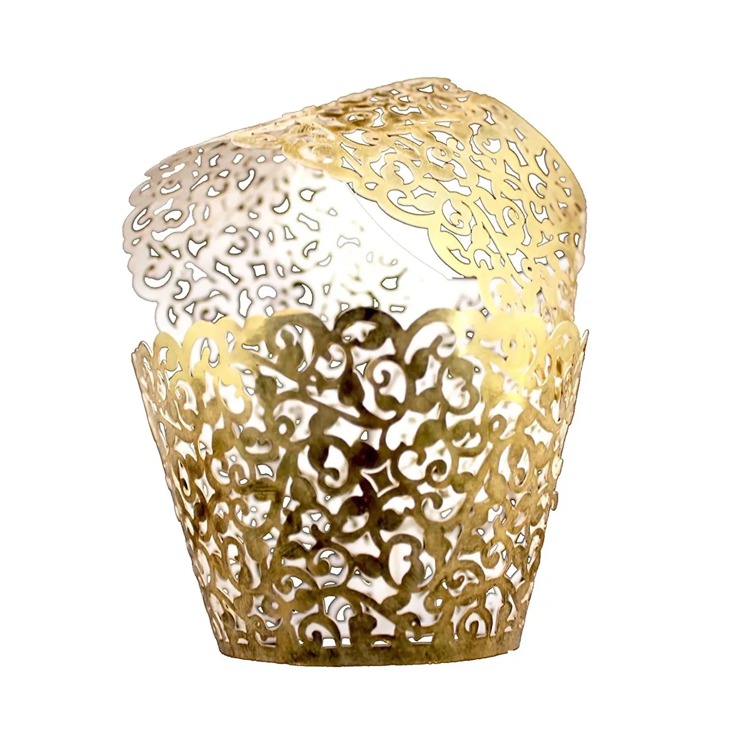 

Vine Cupcake Holders Filigree Vine Designed Decor Wrapper Wraps Cupcake Muffin Paper Holders - 50pcs (Bright Gold)