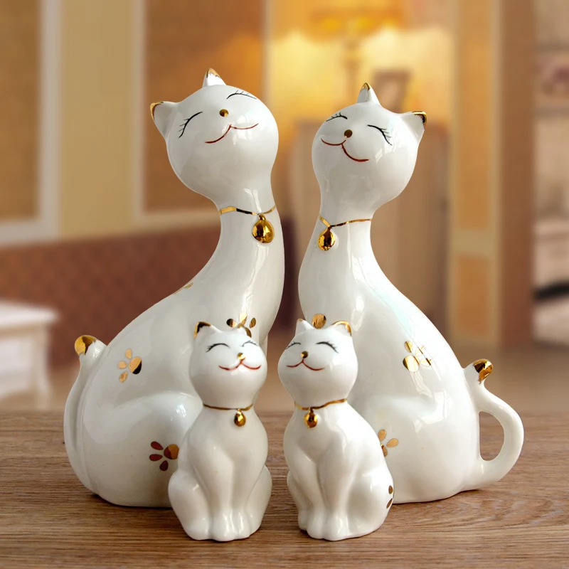 

4pcs European porcelain cats set figurine crafts living room small ornaments home decorations ceramics lucky cat wedding gift