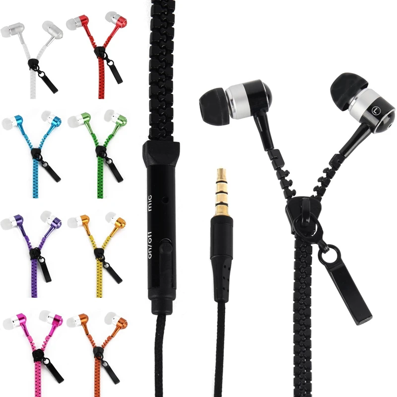 

Cool Zipper Design 3.5mm Jack In-Ear Earphone Stereo Music Line Type Wired Earbud Headset With Mic