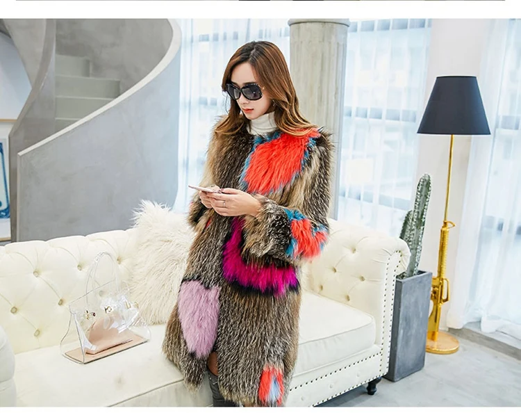 women real knitted fox fur coat long (12)