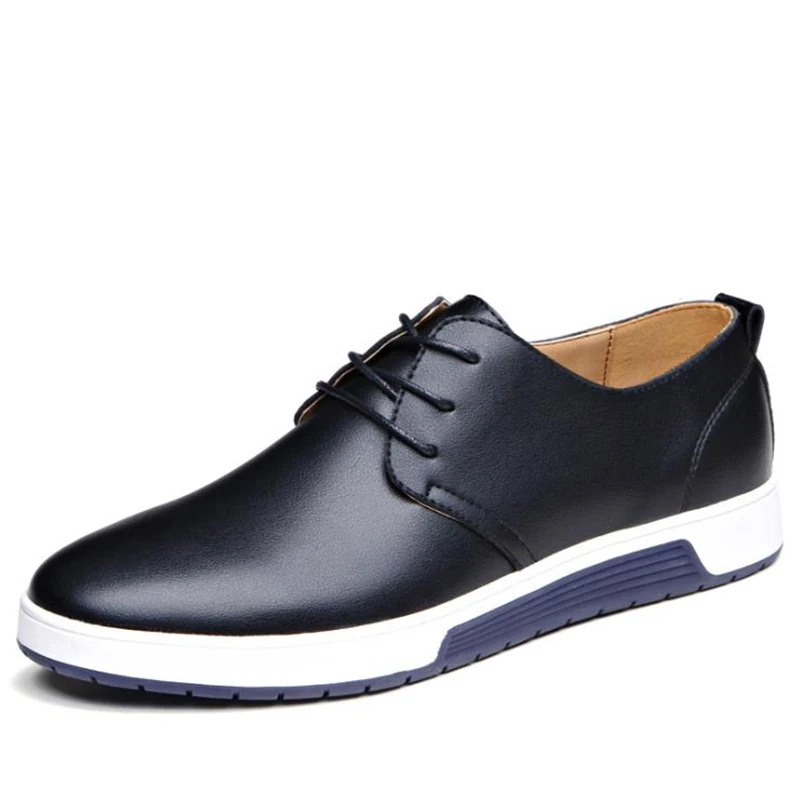 UPUPER/Новая модная мужская повседневная обувь на шнуровке, повседневная кожаная обувь, мужские оксфорды черного и синего цвета, большие размеры: 37-48, Прямая поставка - Цвет: Черный