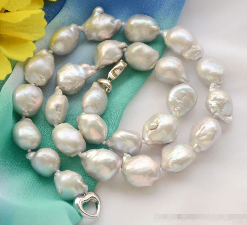 

z6306 16mm GRAY BAROQUE KESHI REBORN PEARL NECKLACE 17inch (A0501)