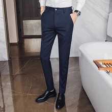 Mens Suit Trousers Male High Quality Pure Color Slim Fit Business Suit Pants Male High-end Leisure Thin Office Wear Pants