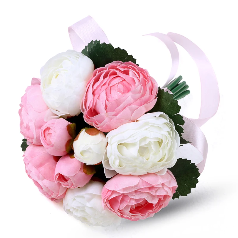 Модный свадебный букет цветов невесты с шелковой лентой цветы пиона - Цвет: 4