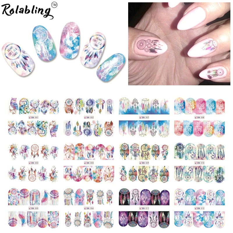 Rolabling Hot Sale Beauty Dreamcatcher Design Colorful Pattern Elegant Beautiful Water Transfer Nail Stickers Accessories | Красота и