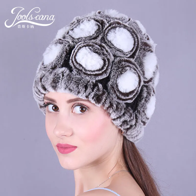 

JOOLSCANA woman hat winter hats for women cap fur hat real rabbit beanie handtailor flowers warm and beautial winter autumn caps