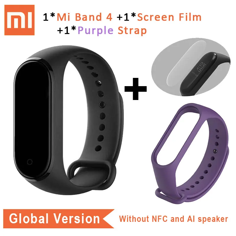 GB n Film n Purple Xiaomi mi Band 4 глобальная версия браслет сердечного ритма mi Band 4 CN версия Смарт фитнес-Браслет Водонепроницаемый браслет умный браслет - Цвет: GB n Film n Purple