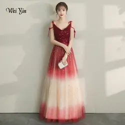 Weiyin Сексуальные вечерние платья с v-образным вырезом Robe De Soiree 2019 высокое качество винно-Красные кружевные вечерние платья настоящая