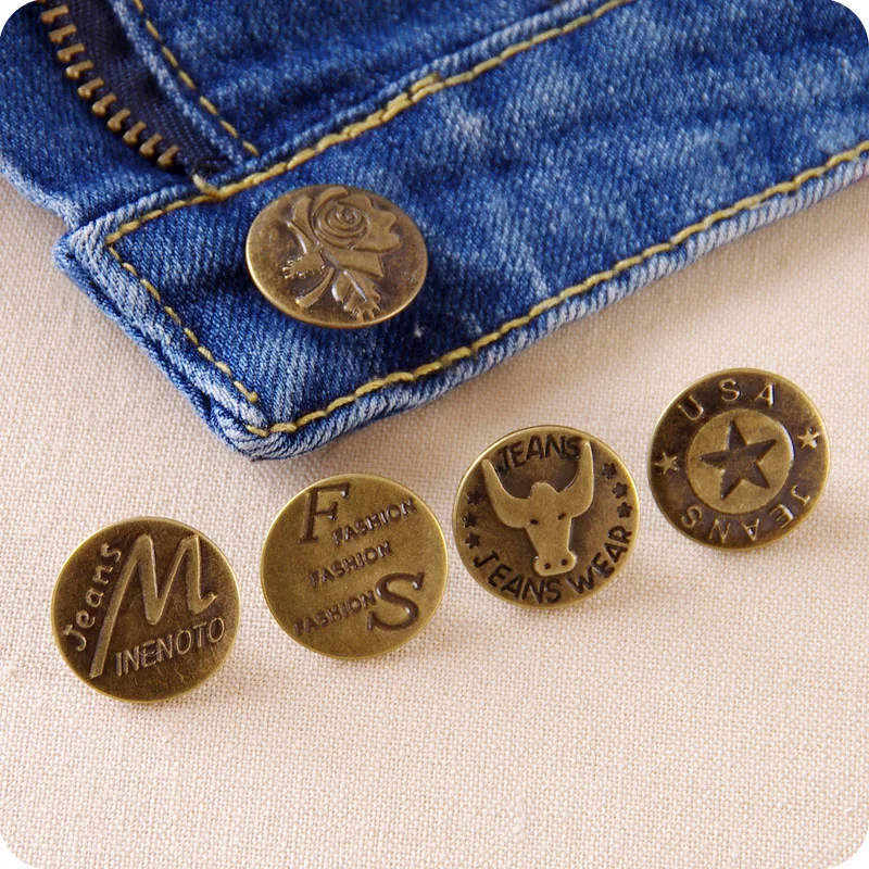 

10pcs! Cheap 5 Style Bronze metal jeans button men women denim trousers pants fabrics clothes buttons replace sewing rivet tool