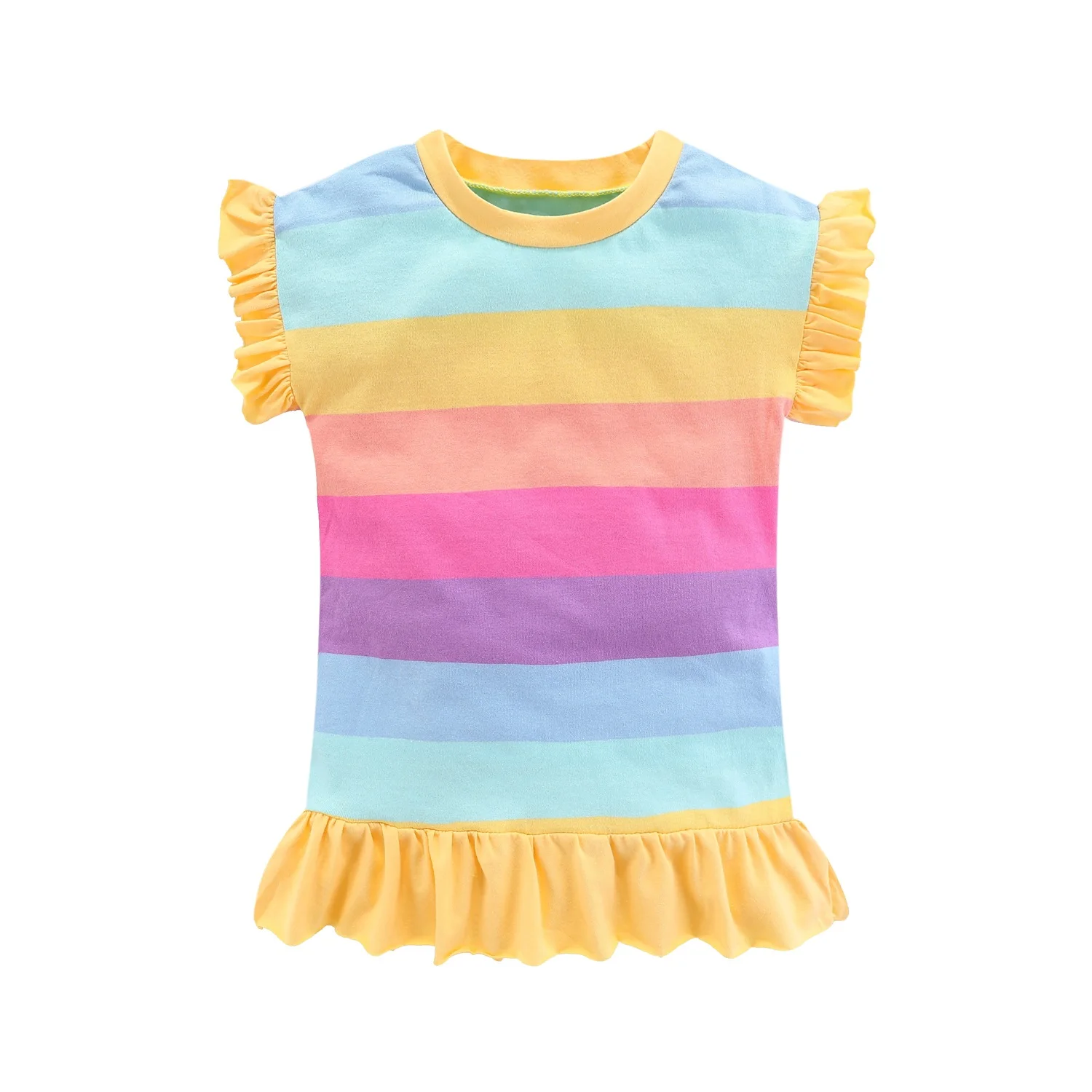 

MudKingdom Girls Summer Rainbow Stripe Long Jacket Tunic Flying Sleeve Dress Yellow Red