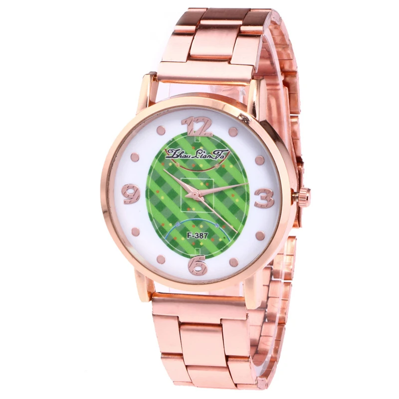 

Geneva Rose Gold Stainless Steel Strap Football Field Pattern Digital Alloy Dial Men's Luxury Quartz Watch Wristwatch Mens N463