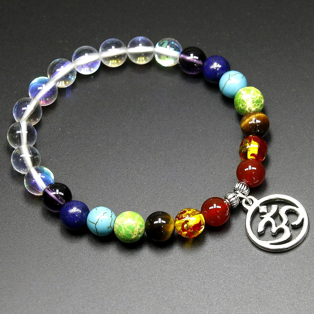 Moonstone with Howlite/Tiger Stone Black Lave 7 Chakra Bracelet Mixed Stone Healing Pray Mala Beads Bracelet Men and Women