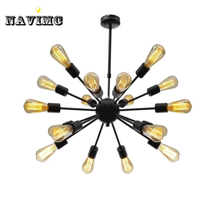 

Black Industrial Wrought Iron Chandelier Lighting Fixture Vintage Metal Large Antique Lamp With 18 Lights Painted Finish E27