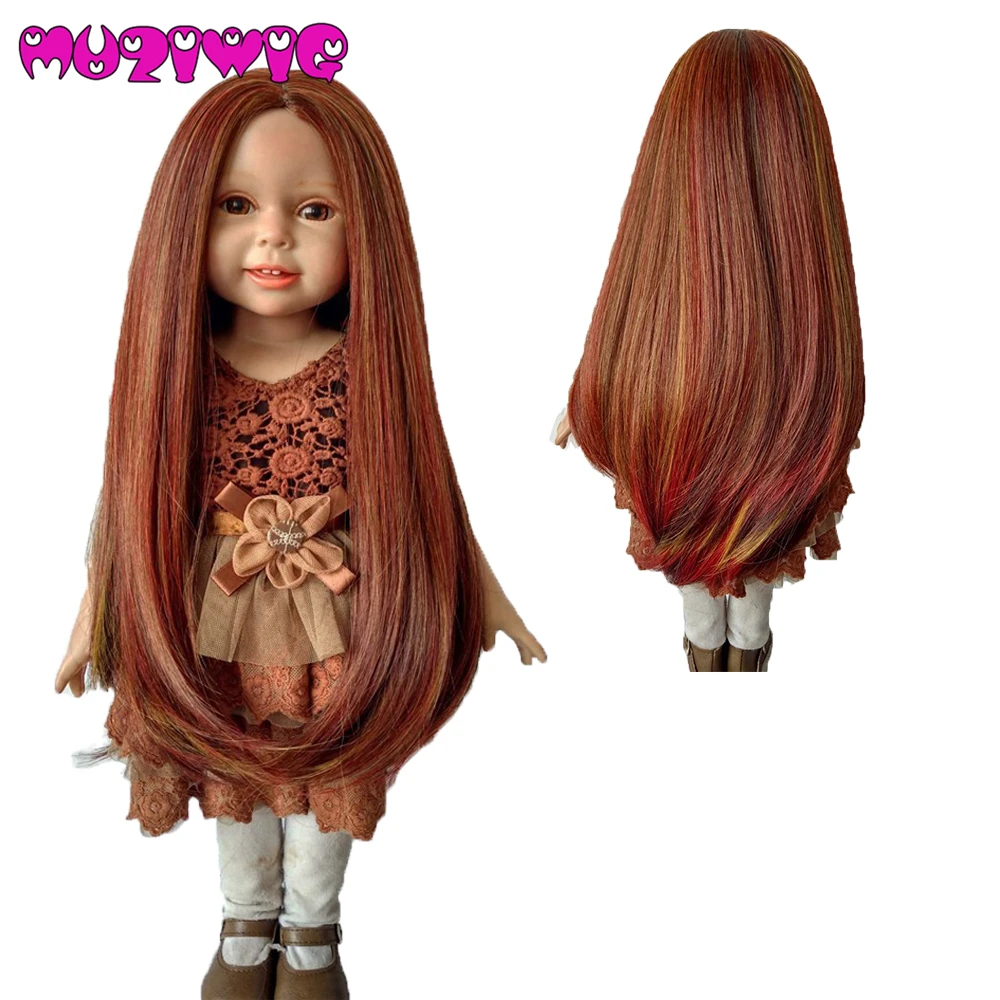 

10-11" Custom Middle Parting Long Straight Doll Wig in Ombre Color made for AG 18" American Dolls Brown/Red/Purple