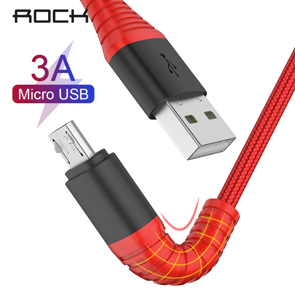 ROCK Hi-tensed 3A Micro USB кабель для samsung Xiaomi LG USB быстрая зарядка данных Плетеный зарядный кабель Android телефон