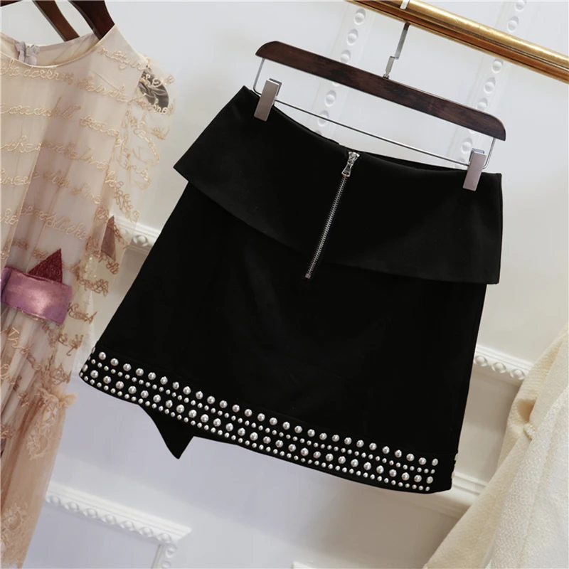 Высокая улица Новая мода подиум дизайнерская юбка женская с заклепками Асимметричная мини-юбка с разрезом