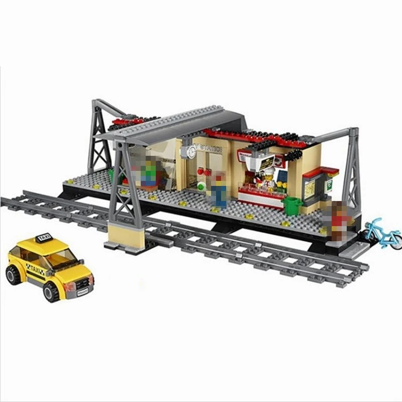 

Lepin In Stock 02015 City Trains Train Station with Rail track Taxi 456Pcs Building Block Set Model Brick Toy Compatible 60050