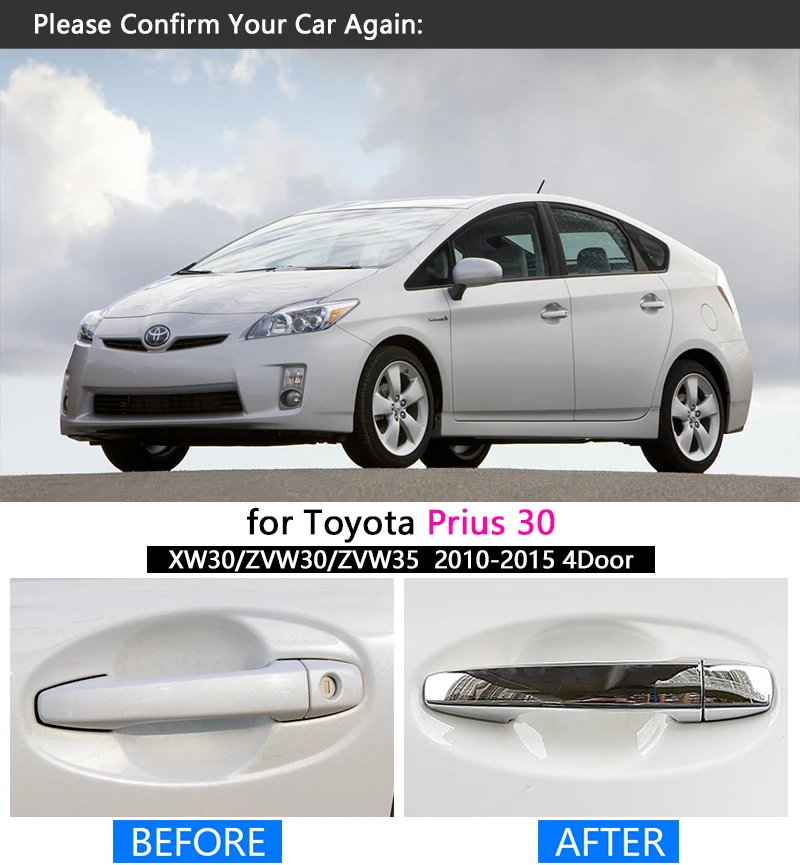 Car Door Handle Cover Chrome Door Handle Covers Accessories Car Stickers Car Styling For Toyota Prius XW30 2010-2015 30