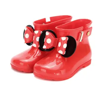 

Melissa Rain Mini Boot Twins Mouse Kids Shoes PVC Bow 2 Layer Bow Children Shoe 2019 New Winter Side Rivets Keep Warmer Cute