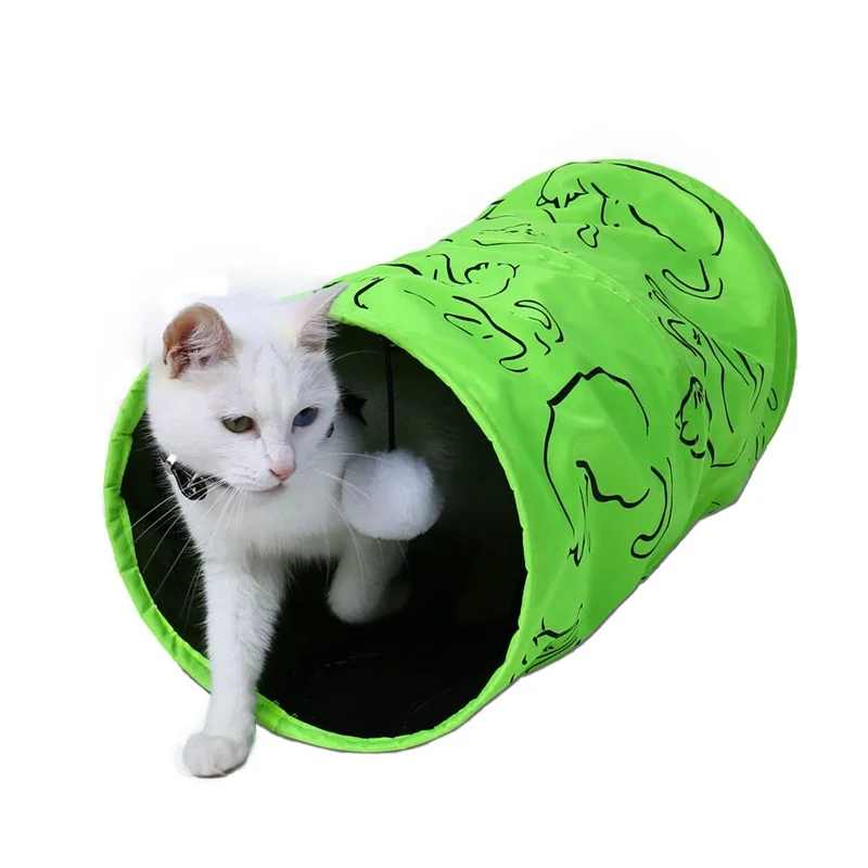 Hot Drop Shipping Pet Cat Tunnels Catnip Printed Green Lovely Crinkly Kitten Tunnel Toys With Ball Fun Toys Tunnel Bulk Cat Toys