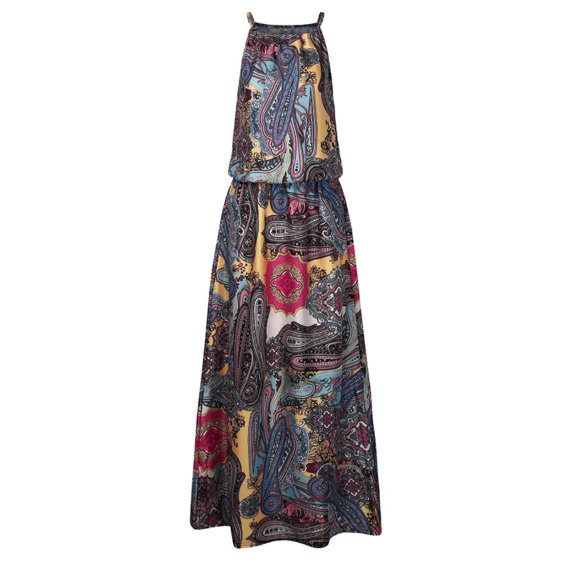 Vintage Floral Printed Boho Beach Dress Woman Casual Loose Halter Sexy Holiday Long Sundress Sleeveless Summer Dresses Vestido