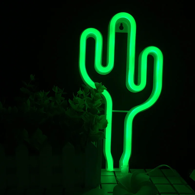 LED Neon Light Cactus Night Lamp Wall Table Desk USB  AA Battery Neon Sign Marquee Children's Gift Holiday Decor Night Lighting (5)