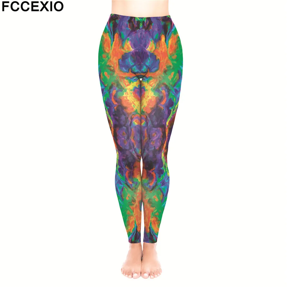 FCCEXIO, бренд, женские штаны для тренировок, высокая талия, леггинсы для фитнеса, для художника, 3D принт, Женские легинсы, обтягивающие брюки - Цвет: 1