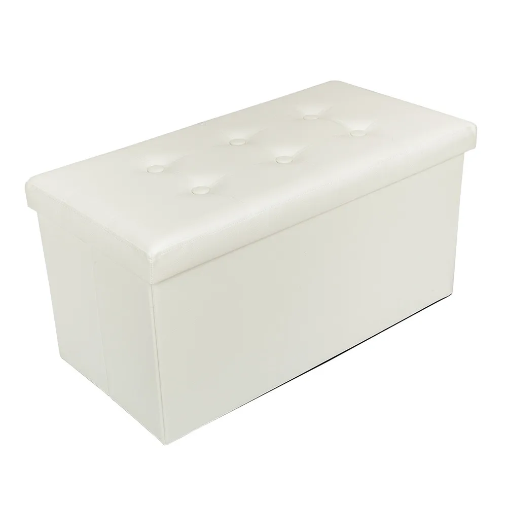PVC Leather Rectangle Shape with Leather Button Footstool Bedroom Ottomans Bench Foot Rest Stool Padded Seat Storage - US Stock PVC Leather Rectangle Shape with Leather Button Footstool Bedroom Ottomans Bench Foot Rest Stool Padded Seat Storage - US Stock