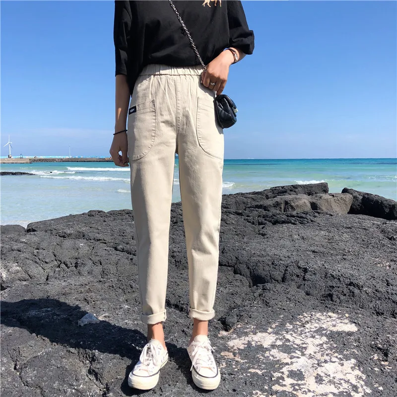 

S-XL 2 color spring korean style High elastic Waist jeans womens Casual straight loose denim jeans womens (Z8562)