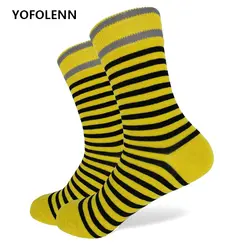 Высокое качество хлопок носки в полоску для Для мужчин 2018 Новое поступление фантазии Для женщин красочные длинные в желтую полоску