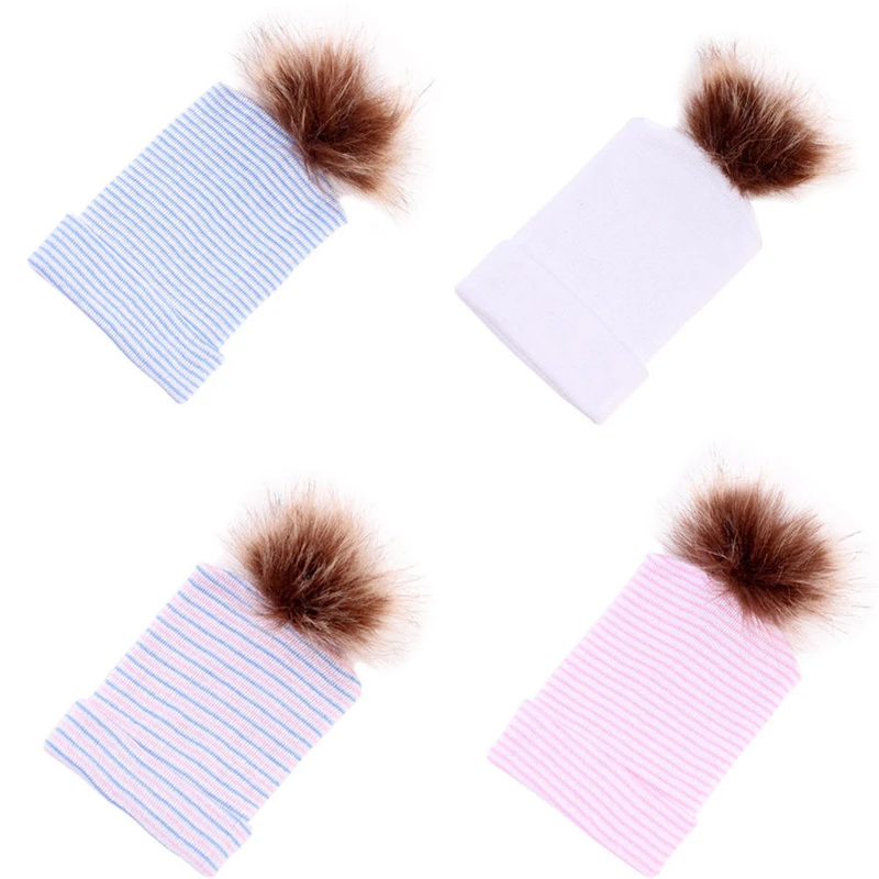 

Baby Hats Newborn Toddler Kids Baby Warm Winter Wool Knit Beanie Fur Hat Cap Cute Kids Infant Baby Girl Cotton Striped Hats 0-6M