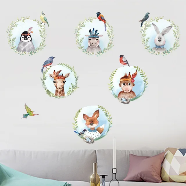 tribal animals wall stickers for kids room cartoon woodland animal