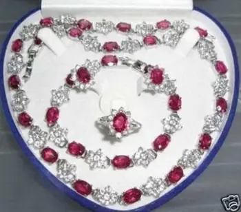 

FREE SHIPPINGBridal jewelry 9K Red Crystal necklace bracelet earring ring set (30%)