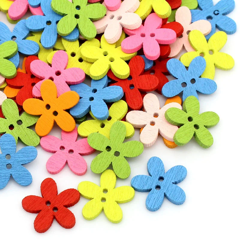 

100PCs Mixed Flower Sewing Wooden Buttons For DIY Children Clothes Decorative Button Crafts Scrapbooking Accessories 15MM