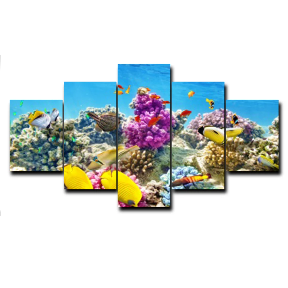 

Vintage 5 Panel Underwater World Coral Posters and Prints HD Canvas Painting Wall Artwork Living Room Home Decor No Frame