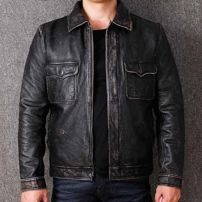 

China Imported Mens Genuine Leather Jacket Coats Brand Clothing Automotive Leather Coats Man Cow Leather Male Bomber Jacket A574