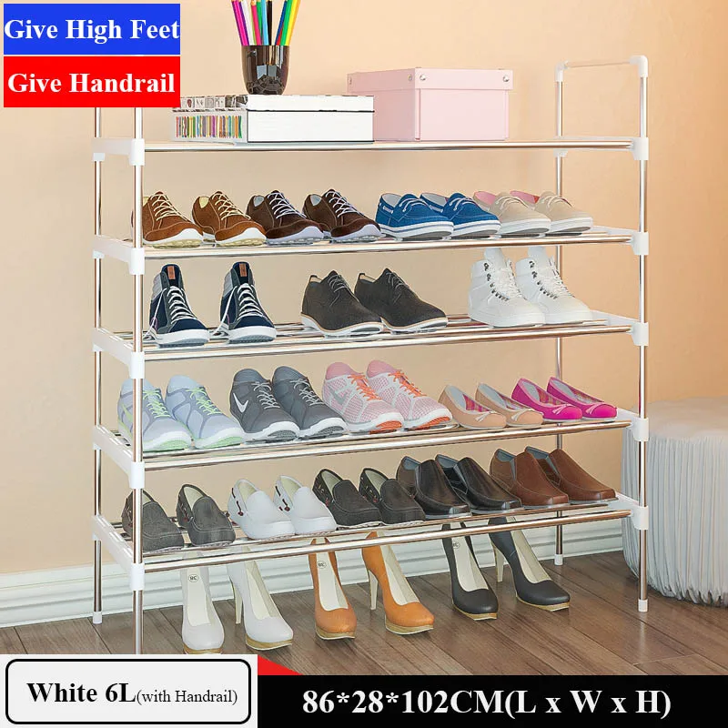 Простой стеллаж для обуви из нержавеющей стали для хранения дверей обуви Съемный 4 5 6 ярусов полка мебель большое пространство экономия обуви Органайзер - Цвет: White 6L