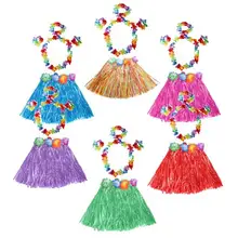 Дети Гавайская трава юбка повязка на голову браслет-гирлянда набор производительность декоры