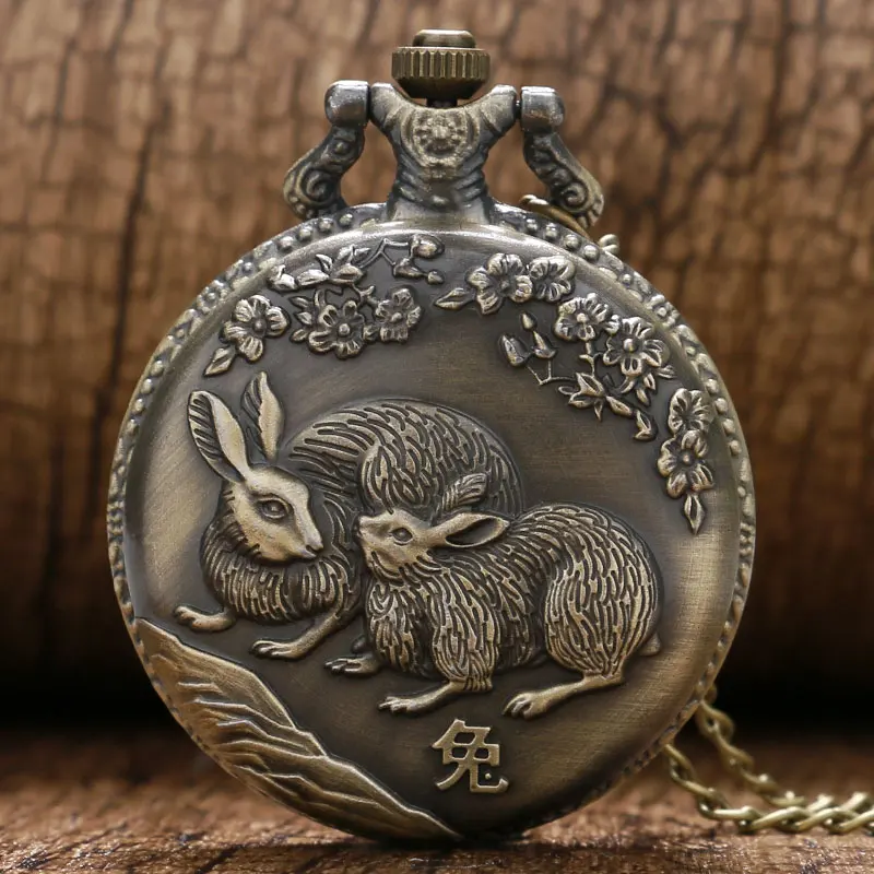 Карманные часы Для мужчин Для женщин брелок кулон цепи бронза милый кролик узор Дизайн кварцевые часы подарок Relogio де Bolso новое поступление