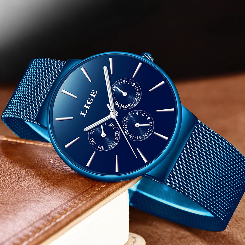 Часы Relojes мужские синие брендовые Роскошные повседневные ультратонкие