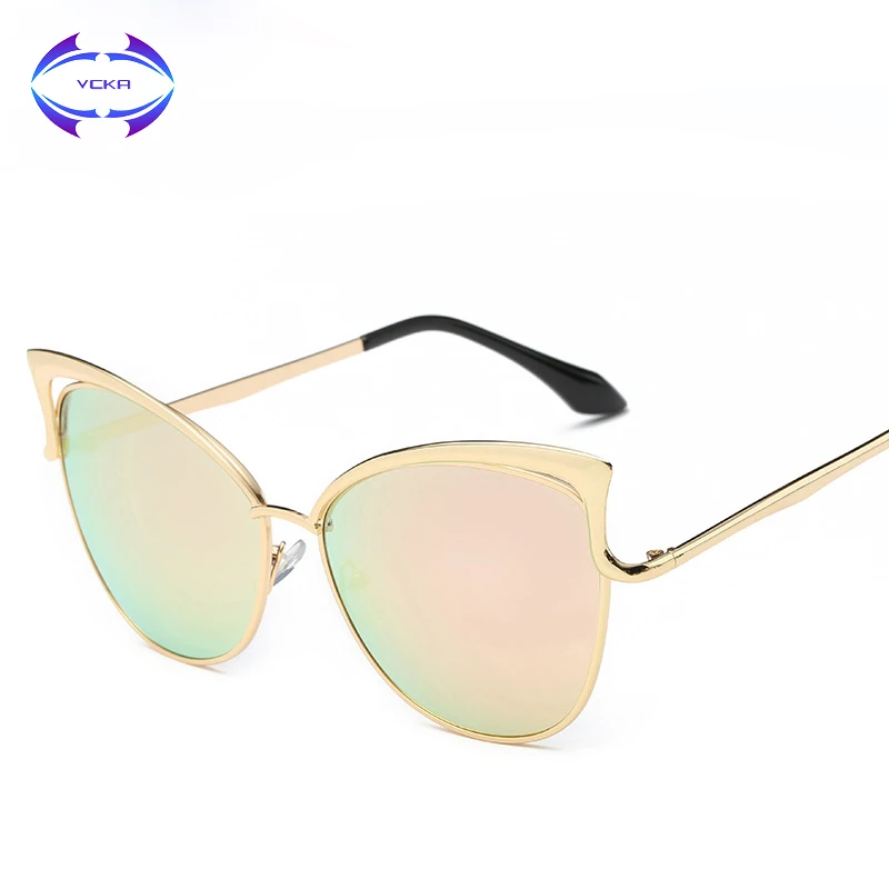 VCKA женские режим солнцезащитные очки "кошачий глаз" розовое золото spiegel, sonnenbrille frauen марке дизайнерские metallrahmen weibliche UV400 очки