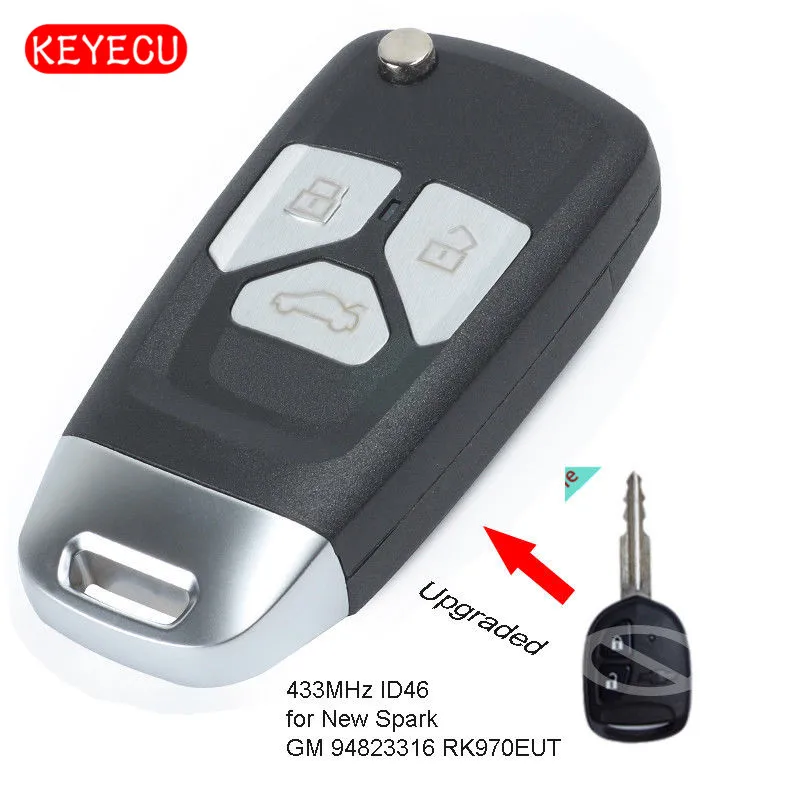 

Keyecu Upgraded Flip Remote Car Key Fob 3 Buttons 433MHz ID46 Chip for Chevrolet New Spark PN: GM94823316 RK970EUT