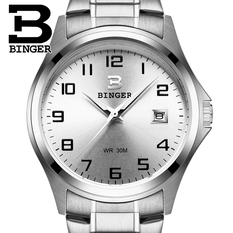 ФОТО 2017 Switzerland luxury watch men BINGER brand quartz full stainless Wristwatches Waterproof Complete Calendar Guarantee B3052A7