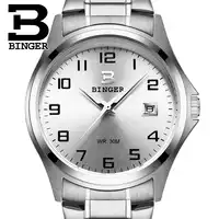 Full Stainless Clock Switzerland Luxury Men's watch BINGER brand Quartz Waterproof Complete Calendar Male Wristwatches B3052A7