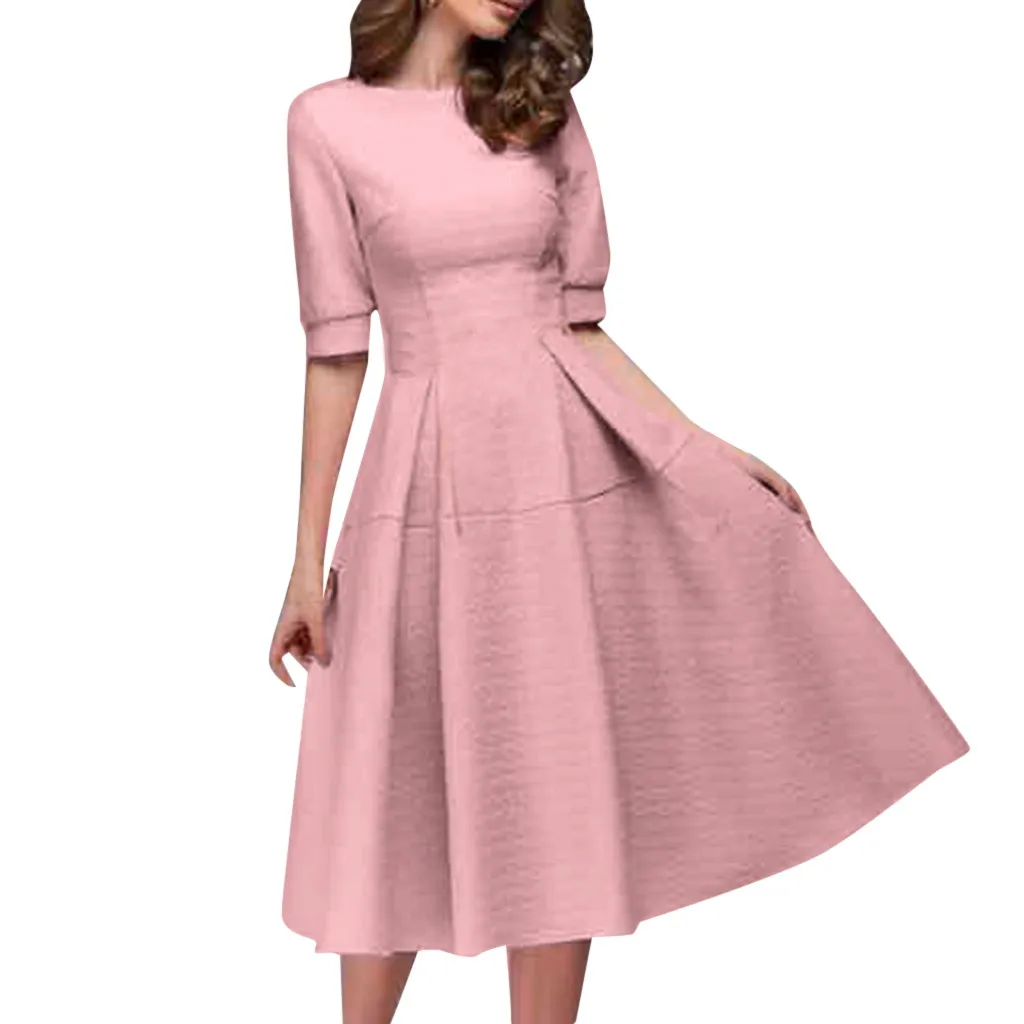 

2019 Dress Women Summer Dress Girl Ladies Half Sleeve Casual Vintage Work Office A Line Knee Length Dress Women Party